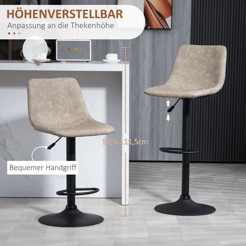 2 Tabourets De Bar Pivotants Avec Repose-pieds, Réglables En Hauteur, Simili Cuir, Beige