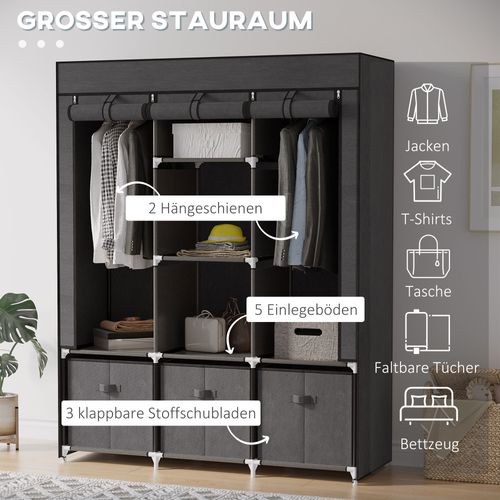 Armoire Pliable En Tissu, Tissu Non Tissé, Avec Fermeture Éclair, Gris Foncé, 125x43x162,5cm