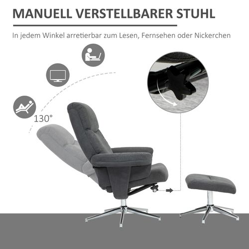 Fauteuil Relax Avec Repose-pieds, Tissu Effet Velours, Jusqu’à 150 Kg, Salon, Gris Foncé