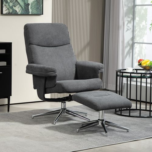 Fauteuil Relax Avec Repose-pieds, Tissu Effet Velours, Jusqu’à 150 Kg, Salon, Gris Foncé