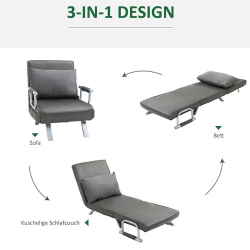 Canapé-lit 3-en-1, Fauteuil-lit, Lit D’appoint, Matelas Pliant, Chaiselongue,65x69x80 Cm