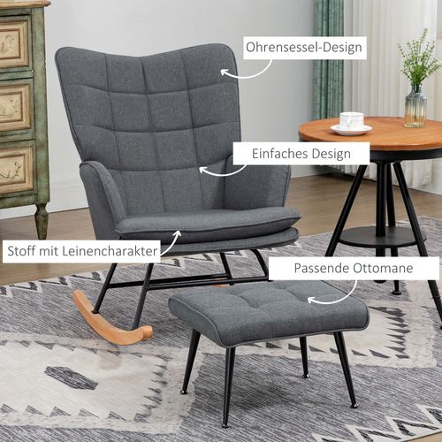 Fauteuil à Bascule, Jusqu’à 130 Kg, Avec Repose-pieds, Lin, Pour Salon/chambre