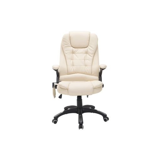 Fauteuil De Bureau En Similicuir Avec Massage 6 Points Rotation Et Fonction Chauffante ,beige