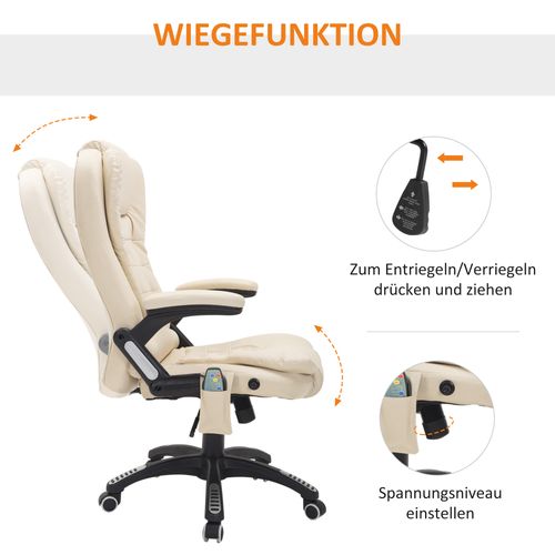 Fauteuil De Bureau En Similicuir Avec Massage 6 Points Rotation Et Fonction Chauffante ,beige