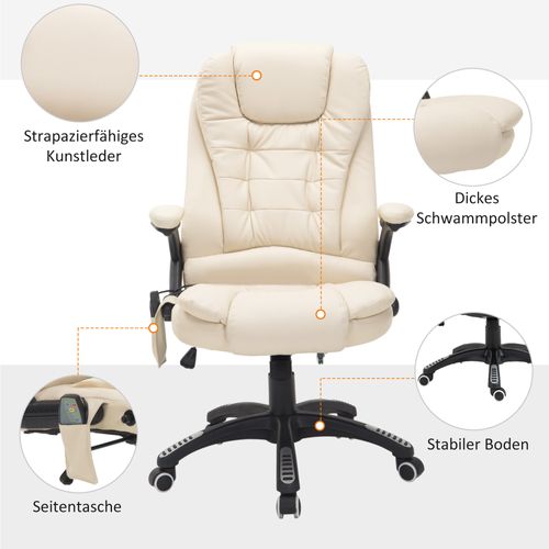 Fauteuil De Bureau En Similicuir Avec Massage 6 Points Rotation Et Fonction Chauffante ,beige
