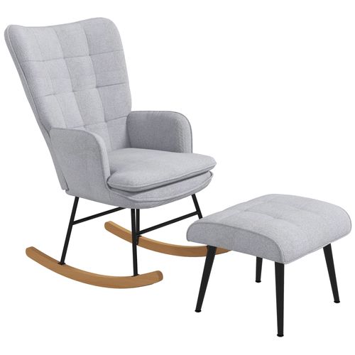 Fauteuil à Bascule Avec Repose-pieds, Lin, Jusqu’à 130 Kg, Gris Clair