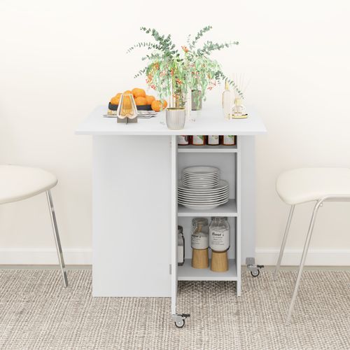 Table Pliante Mobile Pour 2-4 Personnes, Avec Rangement Ouvert Et 1 Tiroir, 114,5 X 70 X 75 Cm