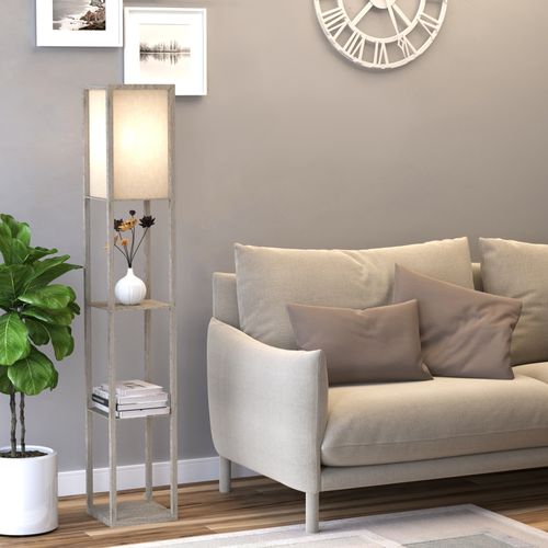 Lampadaire Mdf Et Acrylique Avec 3 Étagères, E27 Jusqu'à 40w, Érable Et Blanc