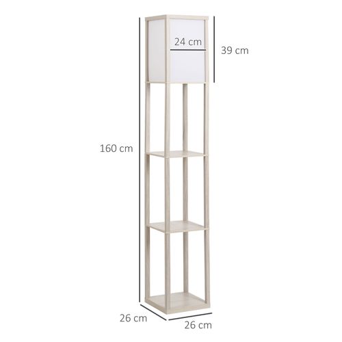 Lampadaire Mdf Et Acrylique Avec 3 Étagères, E27 Jusqu'à 40w, Érable Et Blanc
