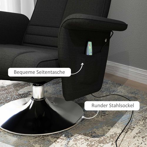 Fauteuil Relax En Tissu Et Acier 8 Points Massage 360° Rotation Avec Repose-pieds Et Télécommande