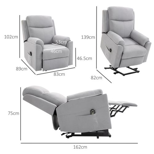 Fauteuil Électrique Avec Aide à La Montée, Relax Inclinable Pour Seniors, Lin Gris Clair