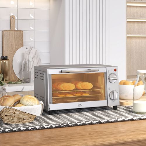 Mini Four 9l Acier Inoxydable Avec Plaque De Cuisson, Grille, 100 °c-230 °c, Minuteur 60 Min, Argent