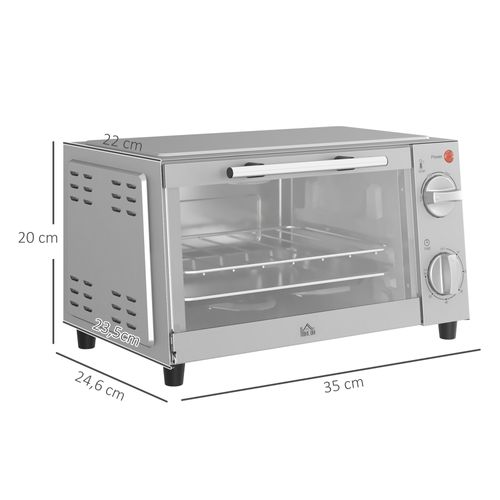 Mini Four 9l Acier Inoxydable Avec Plaque De Cuisson, Grille, 100 °c-230 °c, Minuteur 60 Min, Argent