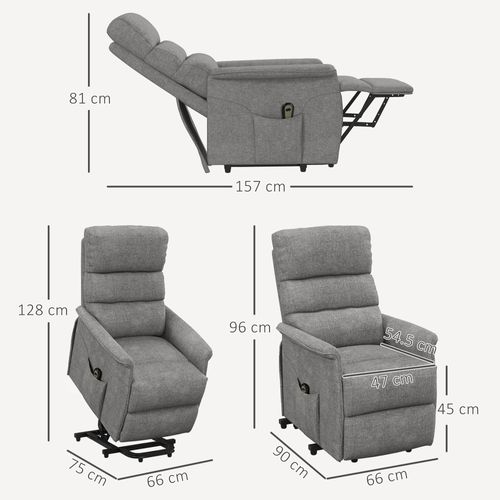 Fauteuil TV En Tissu Effet Lin, Électrique, Avec Aide Au Levage, Télécommande, Poches
