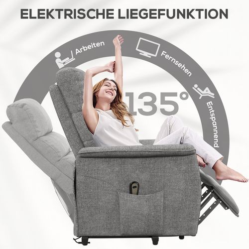 Fauteuil TV En Tissu Effet Lin, Électrique, Avec Aide Au Levage, Télécommande, Poches