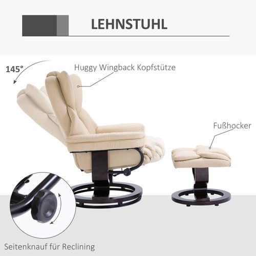 Fauteuil Relax Avec Repose-pieds, Pivotant, Inclinable, Similicuir, Pour Salon, Crème