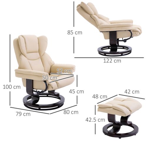 Fauteuil Relax Avec Repose-pieds, Pivotant, Inclinable, Similicuir, Pour Salon, Crème