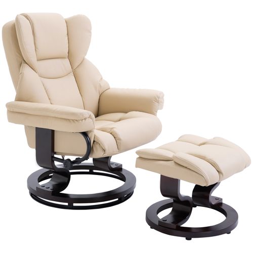Fauteuil Relax Avec Repose-pieds, Pivotant, Inclinable, Similicuir, Pour Salon, Crème