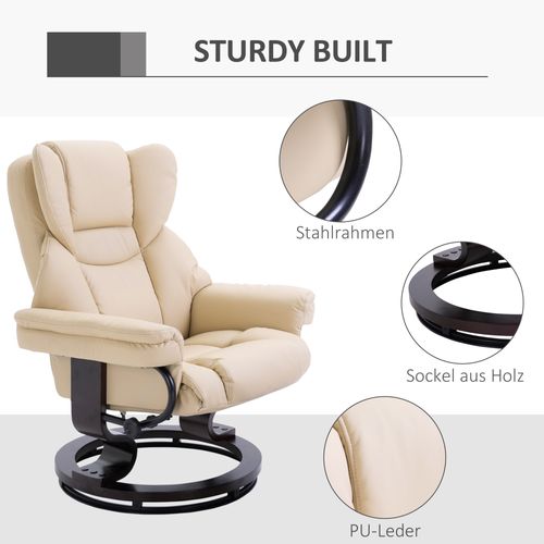 Fauteuil Relax Avec Repose-pieds, Pivotant, Inclinable, Similicuir, Pour Salon, Crème
