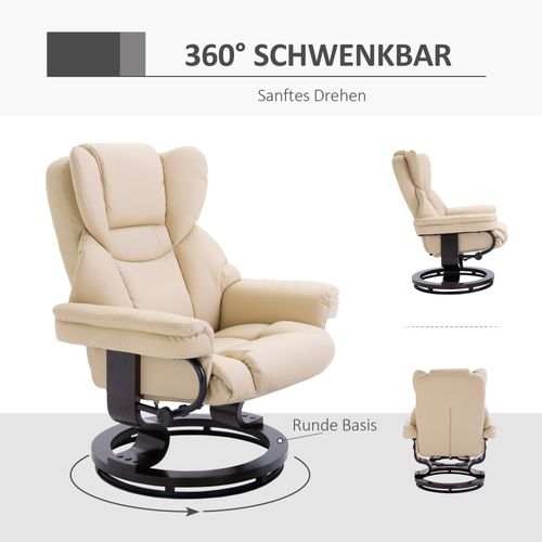 Fauteuil Relax Avec Repose-pieds, Pivotant, Inclinable, Similicuir, Pour Salon, Crème