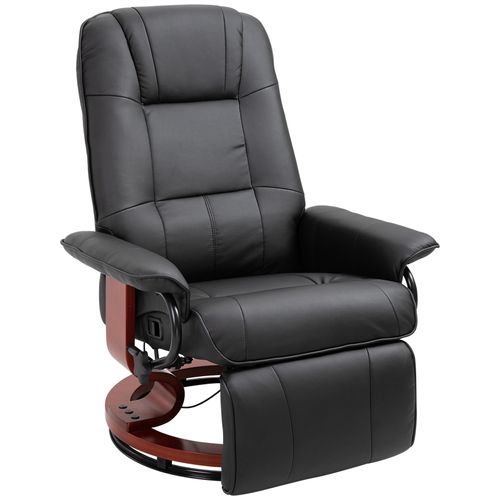 Fauteuil Relax Inclinable 145°, Similicuir, Repose-pieds, Pivotant, Base Bois, Noir