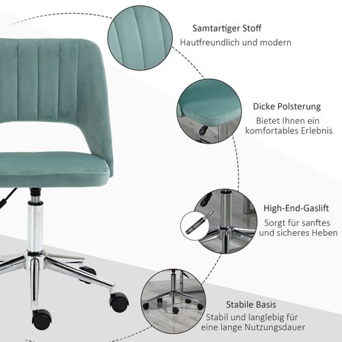 Chaise De Bureau Sans Accoudoirs, Pivotante, Réglable, Imitation Velours, Vert