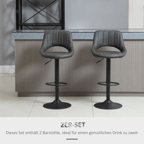 2 Tabourets De Bar Pivotants Avec Repose-pieds, Simili Cuir, Métal, 44 X 49 X 90-110 Cm, Gris