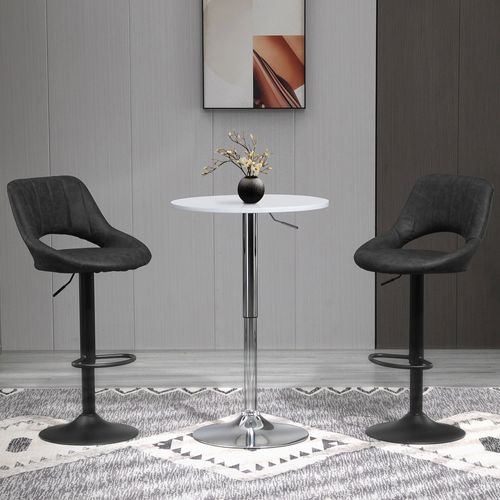2 Tabourets De Bar Pivotants Avec Repose-pieds, Simili Cuir, Métal, 44 X 49 X 90-110 Cm, Gris