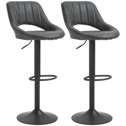 2 Tabourets De Bar Pivotants Avec Repose-pieds, Simili Cuir, Métal, 44 X 49 X 90-110 Cm, Gris