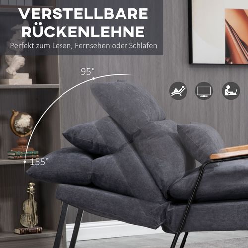 Fauteuil Oreiller Avec Repose-pieds, Dossier Inclinable, Coussin, TV, Rembourré, Gris