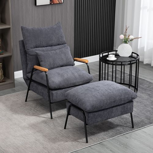 Fauteuil Oreiller Avec Repose-pieds, Dossier Inclinable, Coussin, TV, Rembourré, Gris