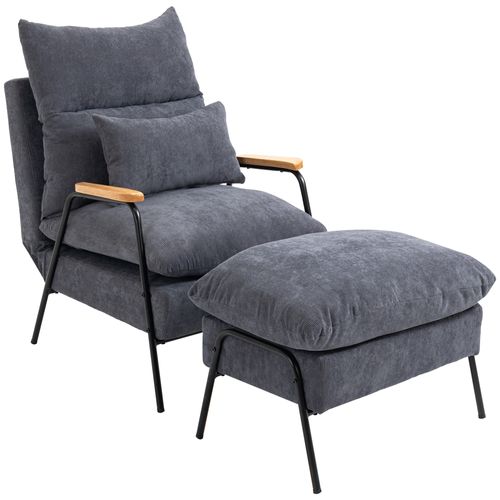 Fauteuil Oreiller Avec Repose-pieds, Dossier Inclinable, Coussin, TV, Rembourré, Gris