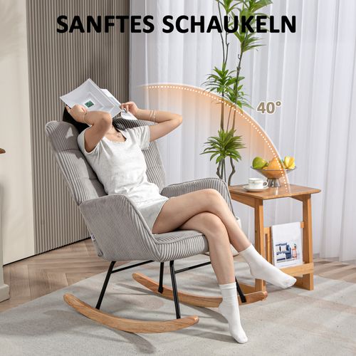 Fauteuil à Bascule, Cordage, Accoudoirs, Pieds En Bois, Gris Clair, Pour Salon