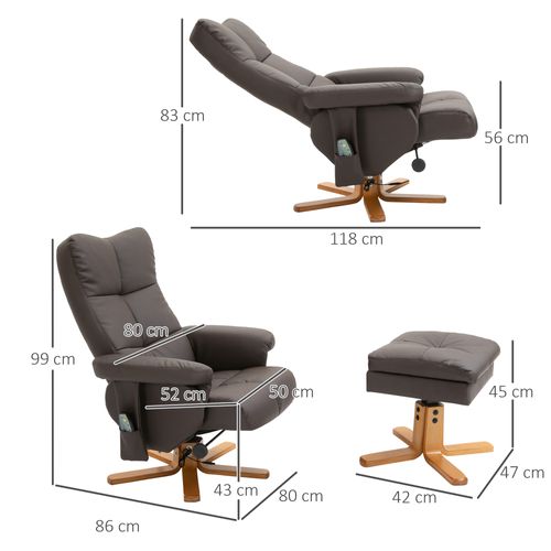Fauteuil Relax En Similicuir Avec Repose-pieds 145° Inclinaison Et 10 Points De Vibration ,brun