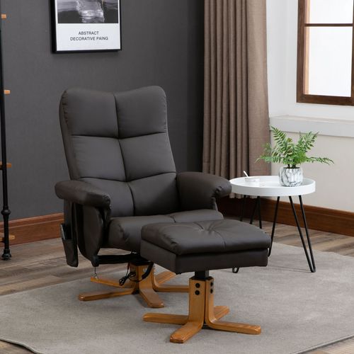 Fauteuil Relax En Similicuir Avec Repose-pieds 145° Inclinaison Et 10 Points De Vibration ,brun