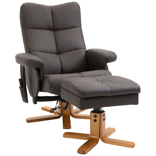 Fauteuil Relax En Similicuir Avec Repose-pieds 145° Inclinaison Et 10 Points De Vibration ,brun