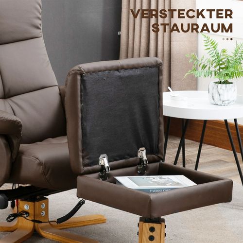 Fauteuil Relax En Similicuir Avec Repose-pieds 145° Inclinaison Et 10 Points De Vibration ,brun
