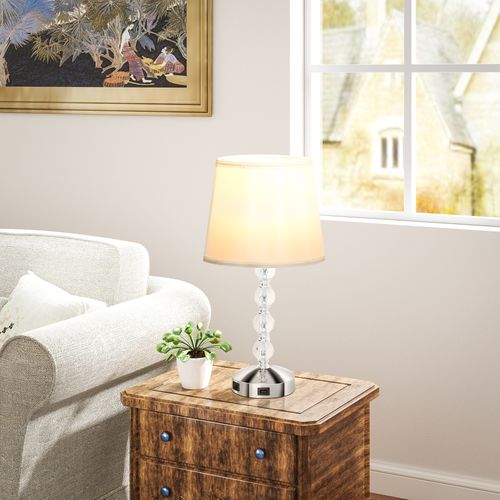 Lampe De Table LED Cristal USB Rechargeable, E27, Pour Salon Et Chambre, Verre, Argent