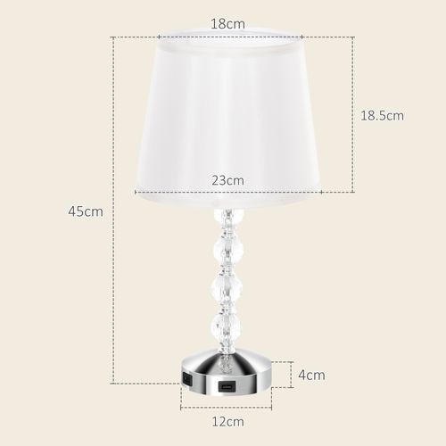 Lampe De Table LED Cristal USB Rechargeable, E27, Pour Salon Et Chambre, Verre, Argent