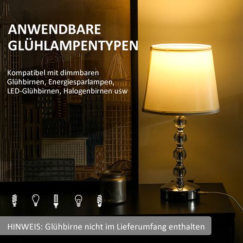 Lampe De Table LED Cristal USB Rechargeable, E27, Pour Salon Et Chambre, Verre, Argent