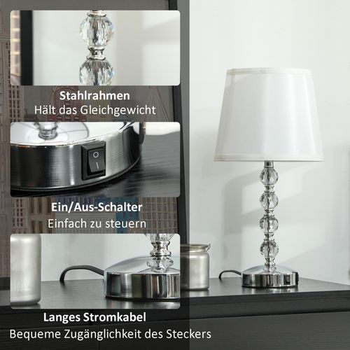 Lampe De Table LED Cristal USB Rechargeable, E27, Pour Salon Et Chambre, Verre, Argent
