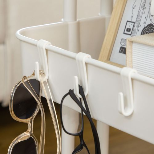 Desserte Acier 3 Niveaux Avec Crochets Et Paniers, Pour Cuisine Et Salon, , Blanc