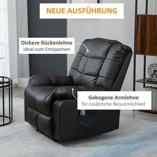 Fauteuil Relax Électrique En Similicuir Bois Et Acier 94x99x99 Cm Avec Fonction Massage ,noir
