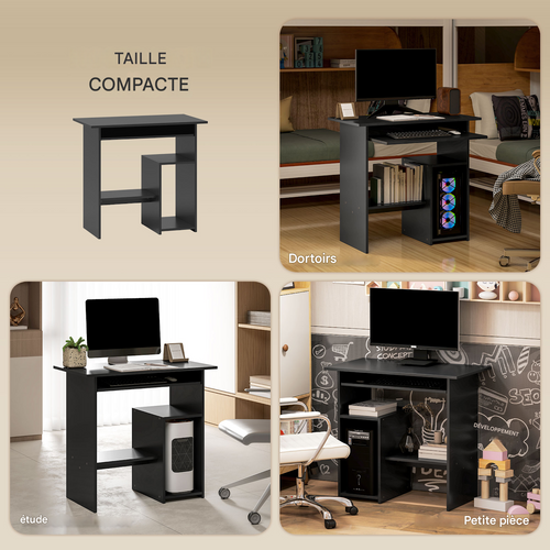 Bureau En Bois Avec Étagères Ouvertes et Rangement, Pour Enfants Et Bureau, 80 X 45 X 75 Cm, Noir