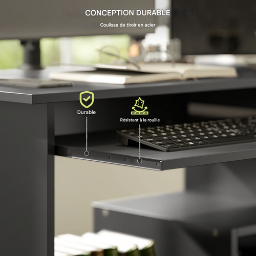 Bureau En Bois Avec Étagères Ouvertes et Rangement, Pour Enfants Et Bureau, 80 X 45 X 75 Cm, Noir