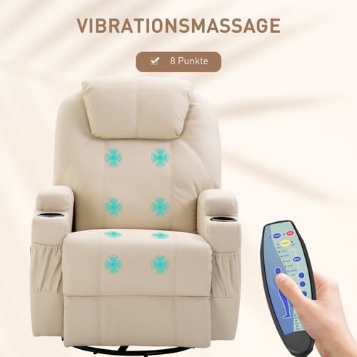 Fauteuil Massant Électrique, 5 Modes, Fonction Relax, Similicuir, Inclinable, Crème