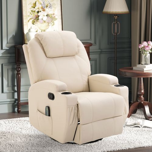 Fauteuil Massant Électrique, 5 Modes, Fonction Relax, Similicuir, Inclinable, Crème