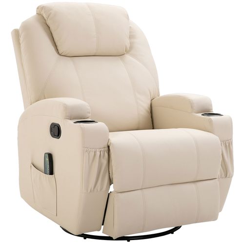 Fauteuil Massant Électrique, 5 Modes, Fonction Relax, Similicuir, Inclinable, Crème