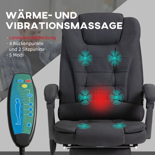 Chaise De Bureau Avec Fonction De Massage, Fonction Inclinable Et Chauffante, Réglable, Noir