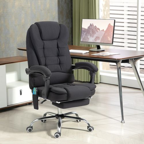 Chaise De Bureau Avec Fonction De Massage, Fonction Inclinable Et Chauffante, Réglable, Noir